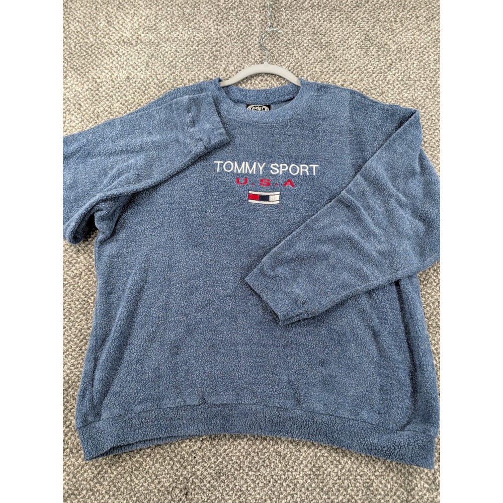 Exist Sports Line Tommy Sport USA Med Fuzzy Sweatshirt Blue Vintage Made in USA